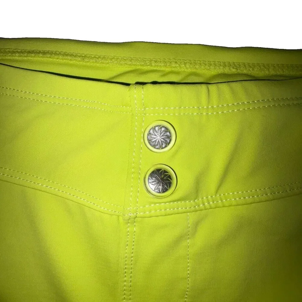 Athleta Neon Green Vital Swim Board Shorts Front Button Detail Size Medium